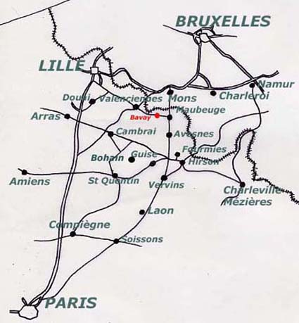 situation de Bavay par rapport aux capitales nationales et régionales
