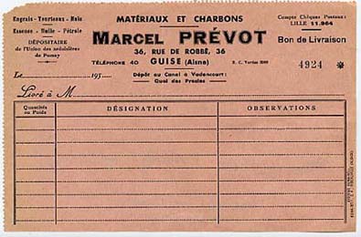 bon de livraison, années trente.